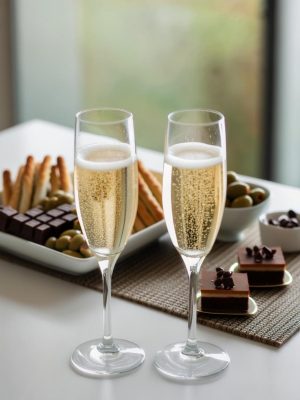 dzirkstošais vīns un uzkodas